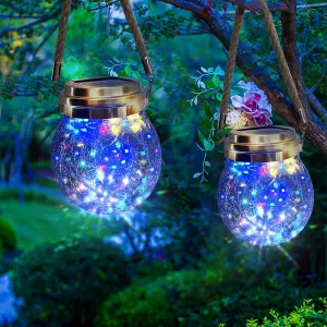 Hanging Outdoor Solar Lights, 2 Pack 30LED Lanterns Decorative Outdoor Lights,Solar Powered Waterproof Landscape Lights with Handle for Tree Yard Garden Patio Fence Holiday Decor(Multicolor)