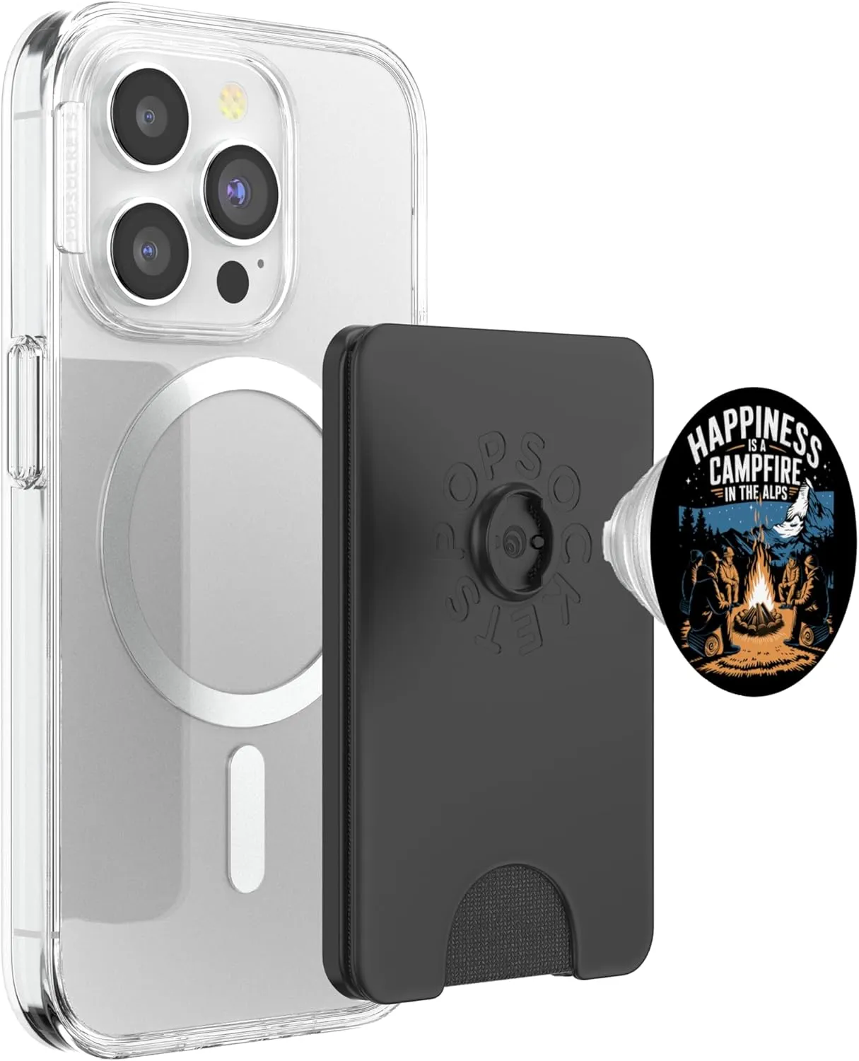 Happiness is a Campfire in the Alps Alpine Camping PopSockets PopWallet for MagSafe