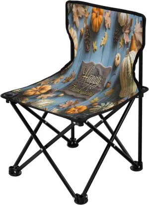 Happy Thanksgiving Pumpkin Portable Outdoor Folding Chair Anti-Slip Padded Oxford Cloth Stool Camping Chair Small for Beach Hiking Fishing Gardening Quad Camp Chair