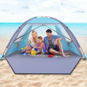 Happy Travel Beach Tent, UPF 50  UV Protection Sun Shade Shelter for 3/4/5/6/7/8 Person, Portable Beach Canopy for Family & Baby, Lightweight & Easy Setup Beach Cabana with 3 Ventilation Mesh Windows