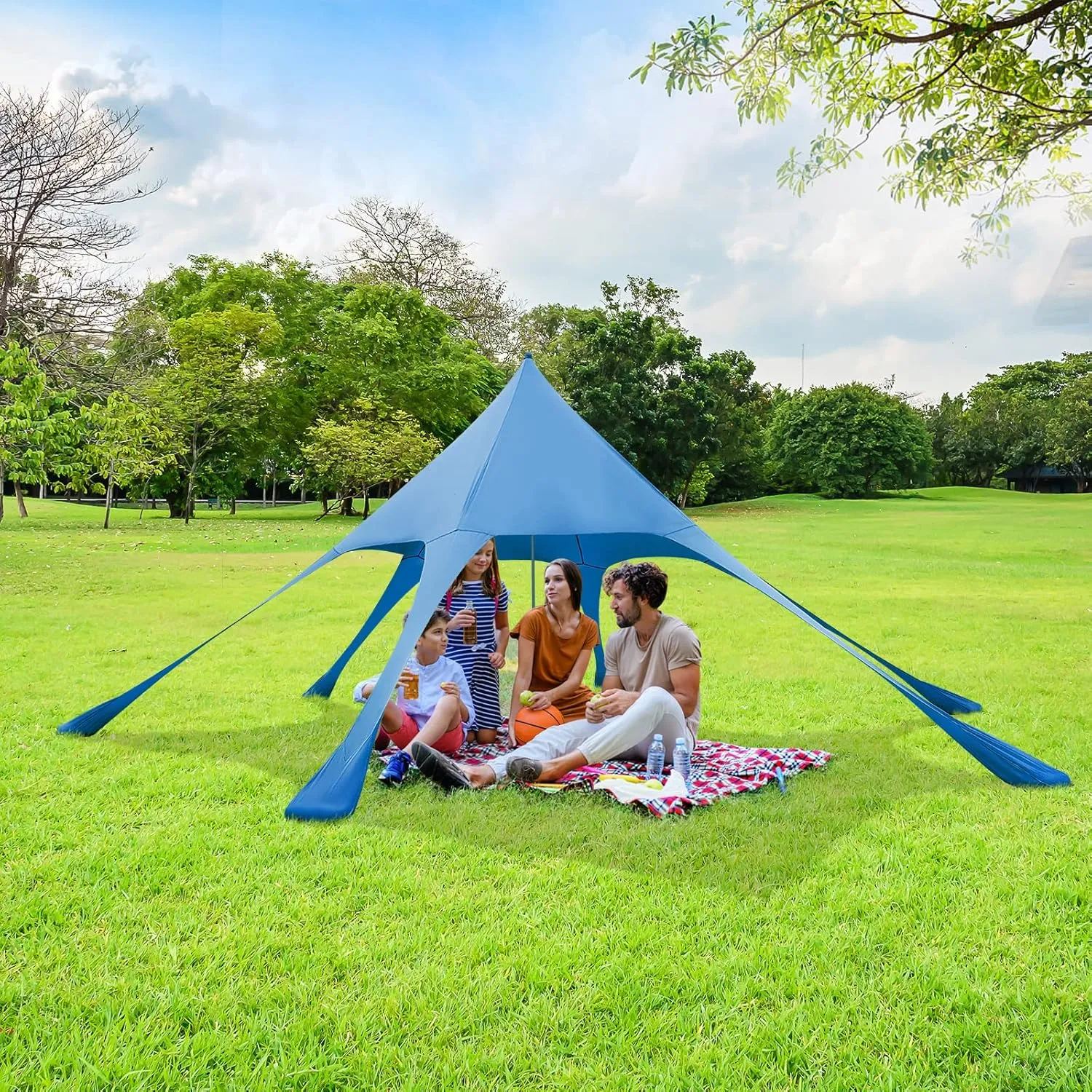 HAPPYGRILL Beach Canopy Sun Shelter with Aluminum Pole, 20 FT x 20 FT, UPF 50  Pop Up Tent with Sandbags, Tent Pegs, Sand Shovel, Carry Bag, Portable Outdoor Sunshade for Camping Sport Events Picnic