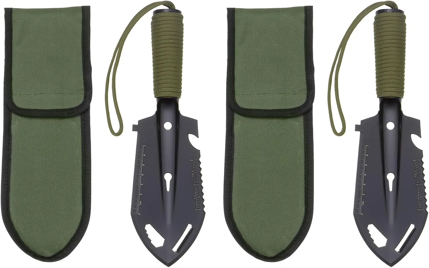 HARFINGTON 2pcs Multifunctional Camping Shovel 9 in 1 Multi-Purpose Backpacking Shovels with Carrying Bag for Outdoor Camping Hiking, Black Green