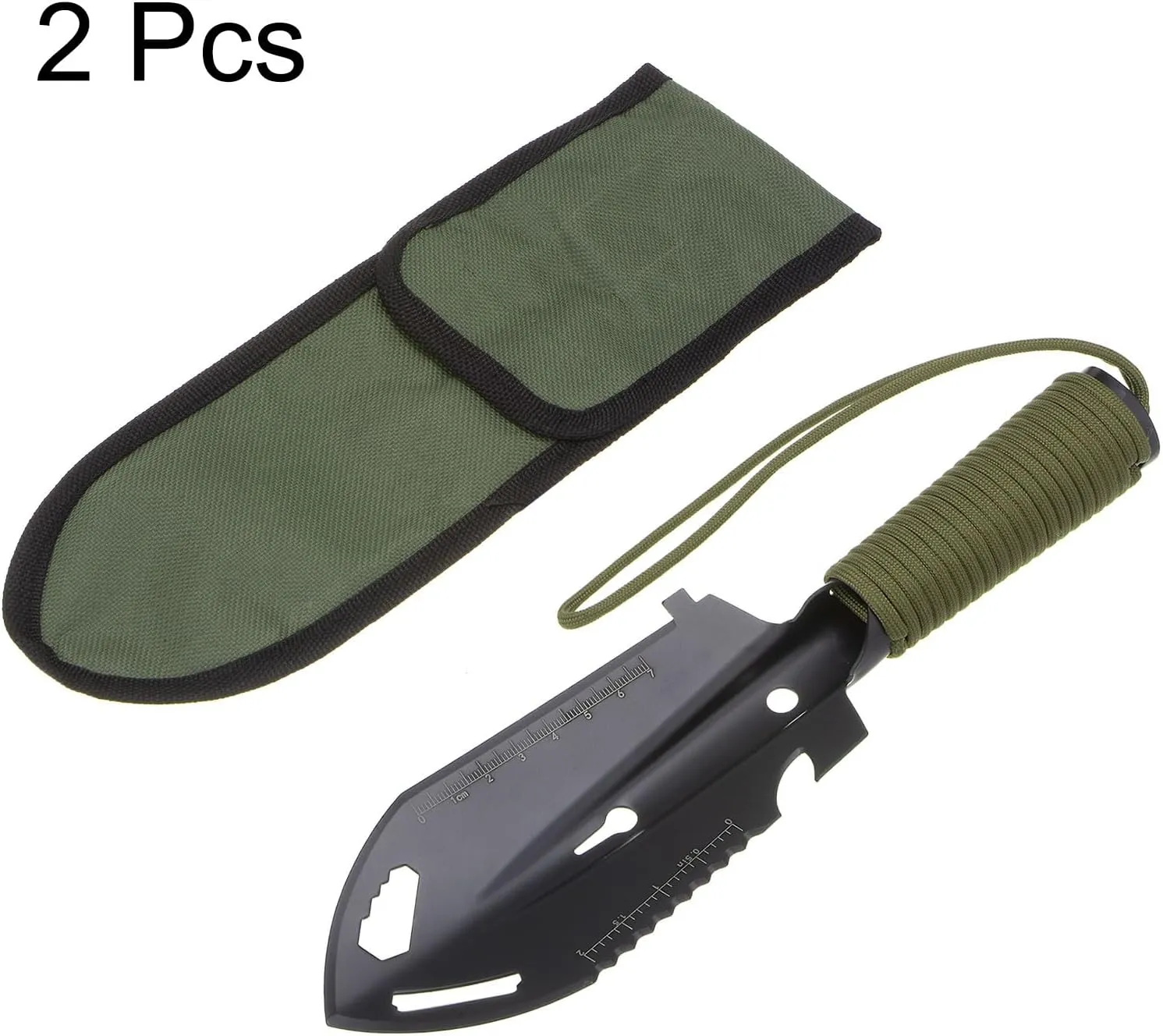 HARFINGTON 2pcs Multifunctional Camping Shovel 9 in 1 Multi-Purpose Backpacking Shovels with Carrying Bag for Outdoor Camping Hiking, Black Green