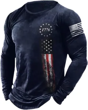 HARGLESMAN Mens Graphic T Shirt Long Sleeve 1776 American Flag Shirts