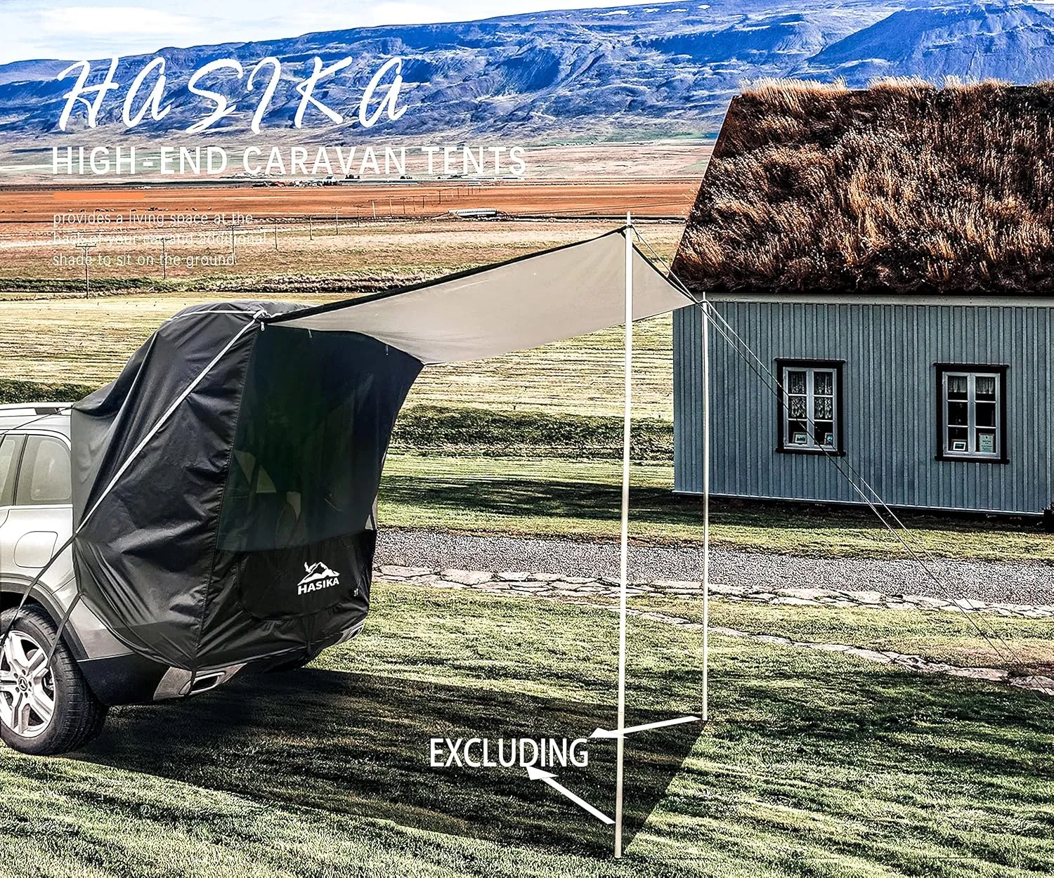 Hasika SUV Camping Tent Car Tailgate Shade Awning with Screen Net Waterproof 3000MM UPF 50  Black (Small)