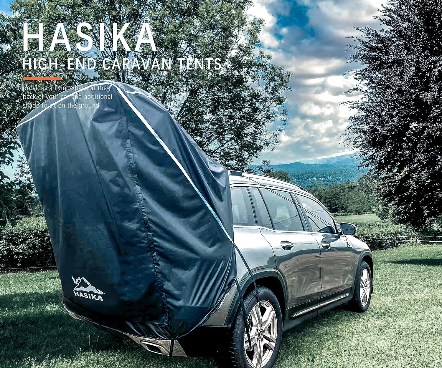 Hasika SUV Camping Tent Car Tailgate Shade Awning with Screen Net Waterproof 3000MM UPF 50  Black (Small)