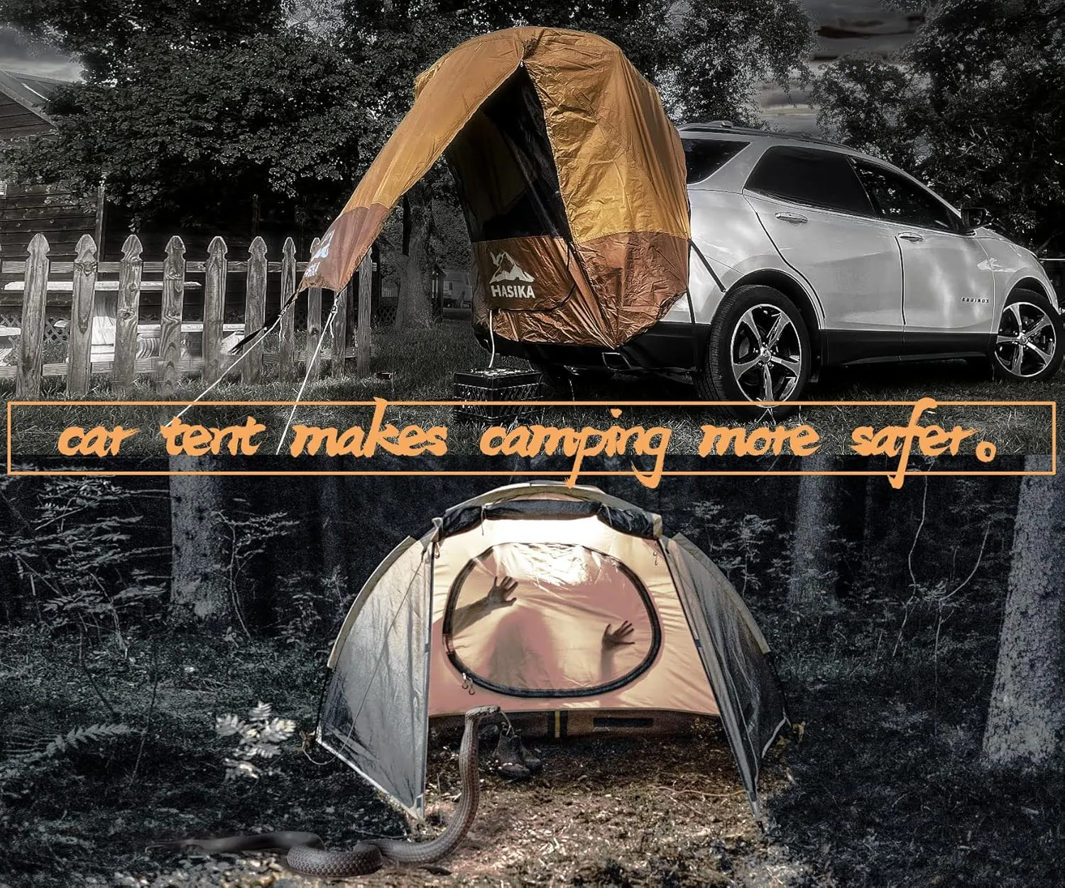 Hasika SUV Camping Tent Car Tailgate Shade Awning with Screen Net Waterproof 3000MM UPF 50  Black (Small)