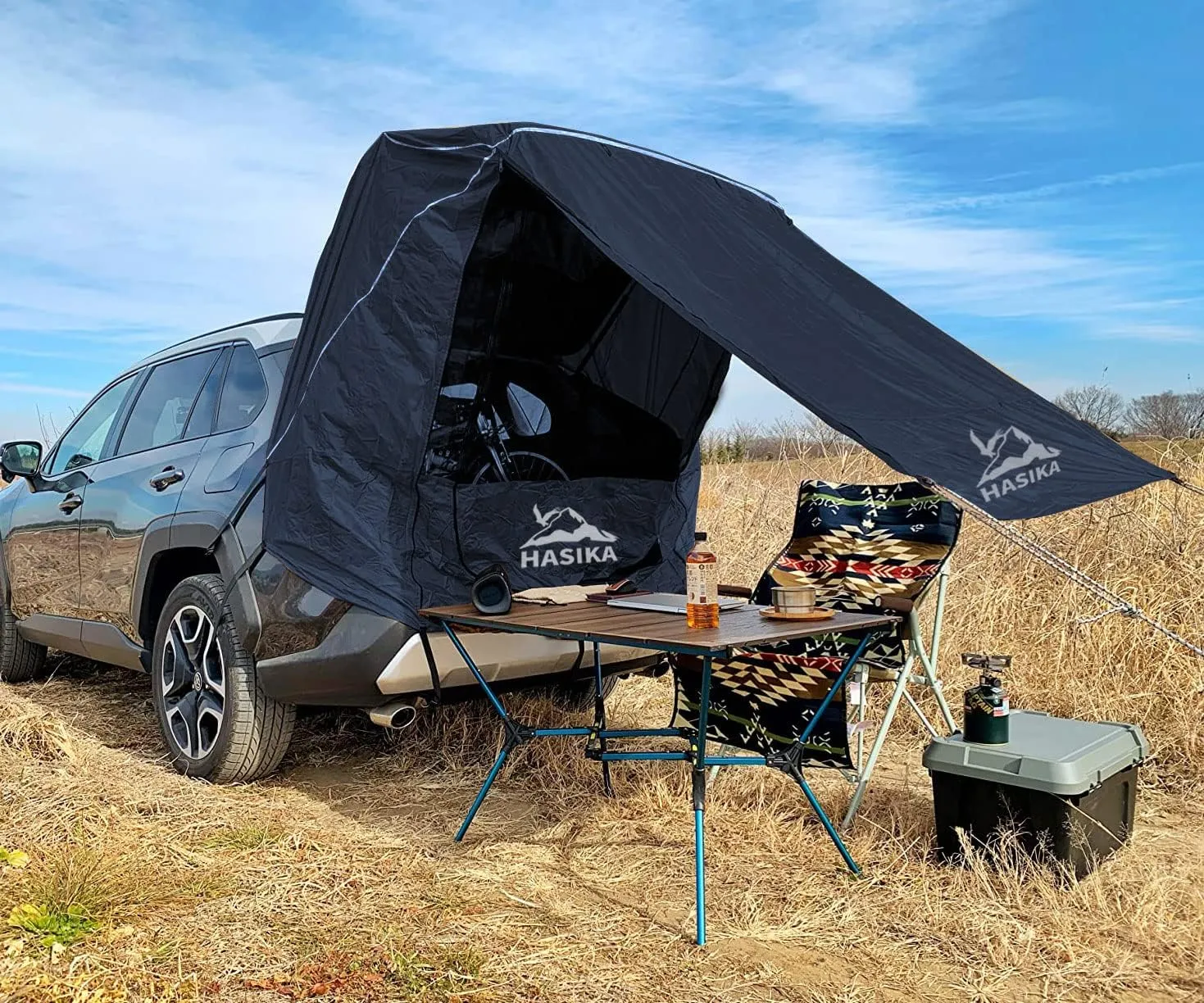 Hasika SUV Camping Tent Car Tailgate Shade Awning with Screen Net Waterproof 3000MM UPF 50  Black (Small)