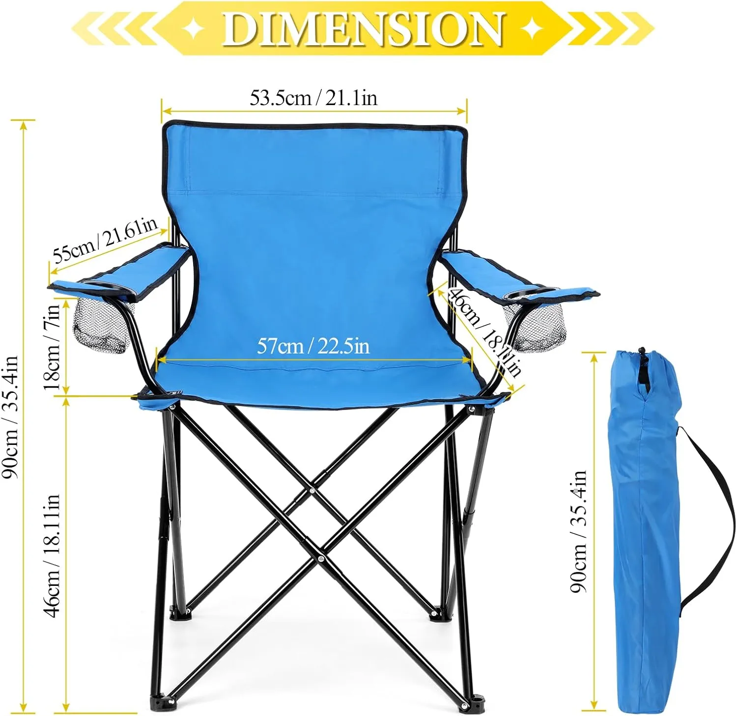 HaSteeL Folding Camping Chair & Carrying Bag, Foldable Camp Chair with Cup Holders for Adults, Portable for Lawn, Outdoors, Fishing, Hiking, Travel, Picnic, Beach, Oversized & Supports 275lbs (Blue)