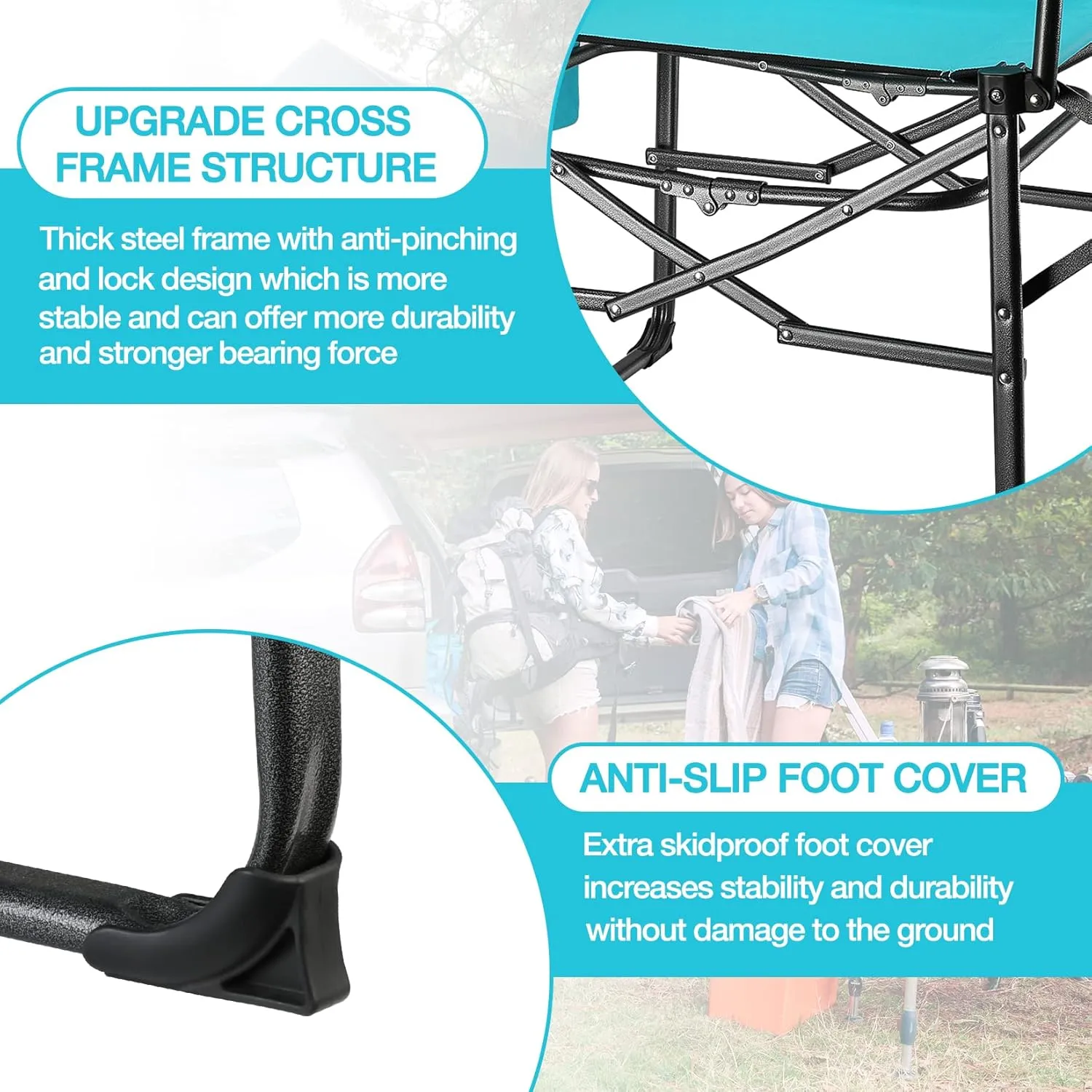 HAUSHOF Camping Chair with Side Table and Storage Pockets, Portable Folding Directors Chair, Heavy Duty Camp Chair for Adults Outdoor Fishing Beach, Blue