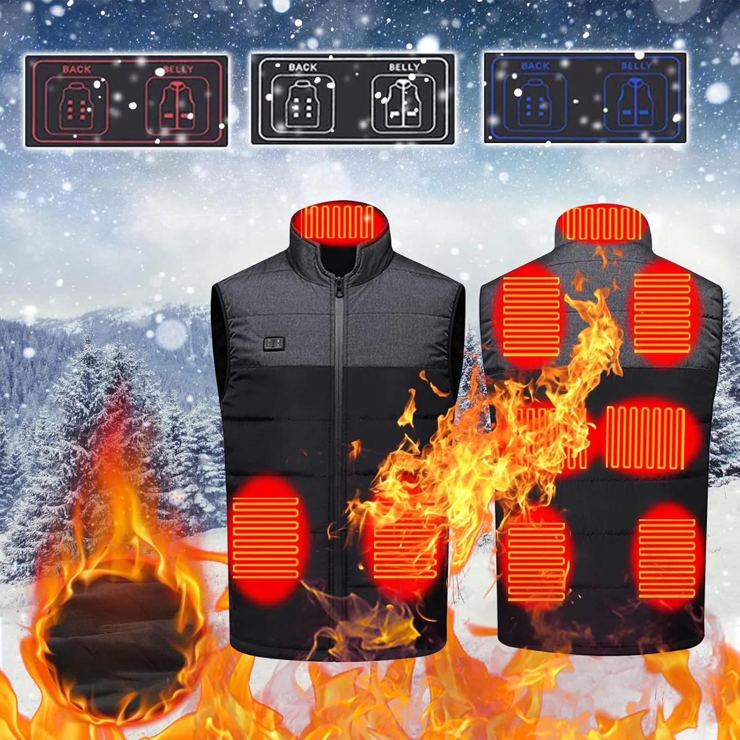 Heated Body Warmer Ladies Men 9 Heating Zones Dual Switches Heated Vest Patchwork Heated Jacket 3 Levels Heat Settings