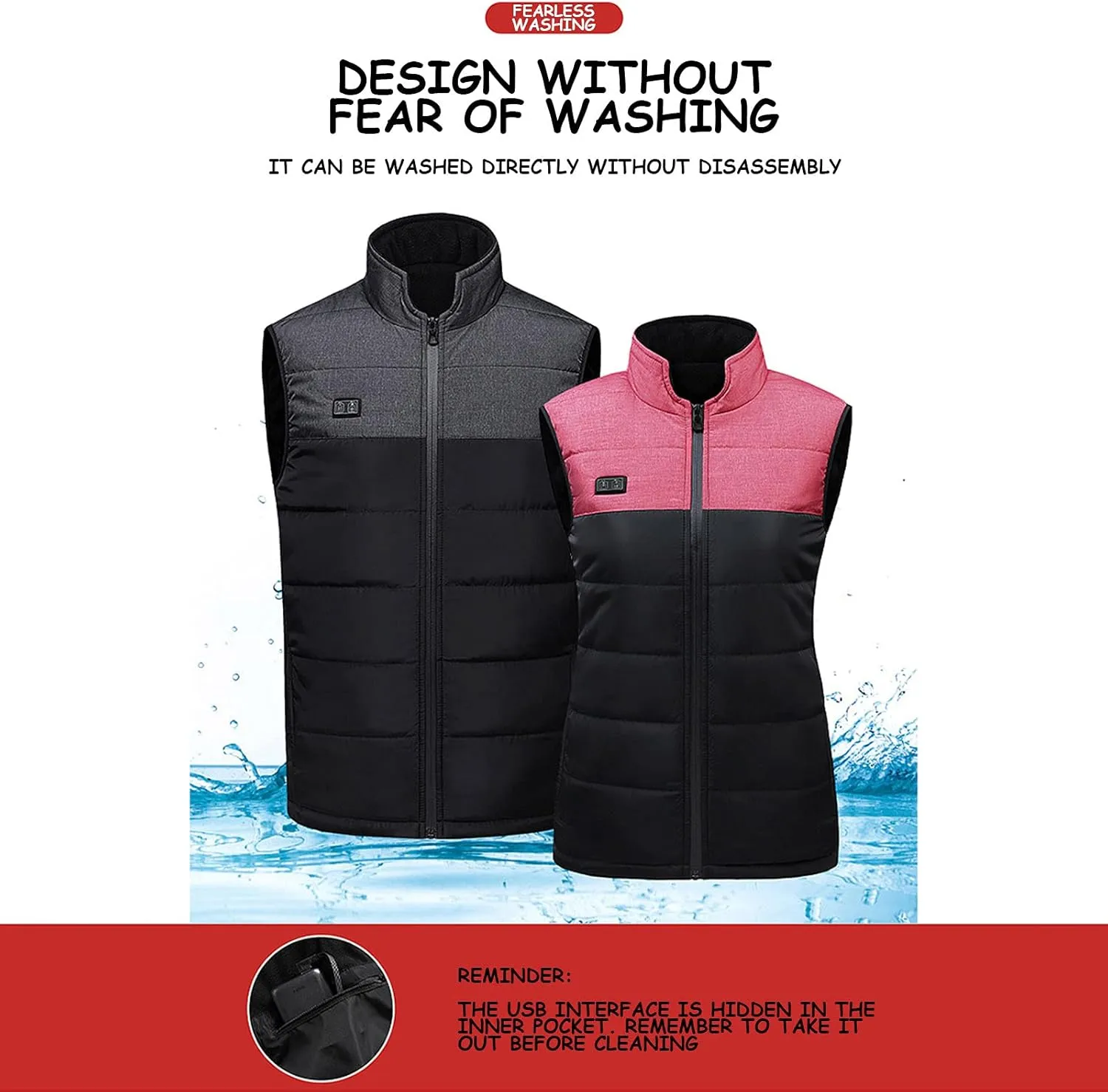 Heated Body Warmer Ladies Men 9 Heating Zones Dual Switches Heated Vest Patchwork Heated Jacket 3 Levels Heat Settings
