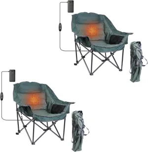 Heated Camping Chair, Heated Chair, Heated Camping Chairs for Adults, Oversized Camping Chair, XL Padded Chair with Cooler, Cupholder & Carry Bag, Heavy Duty for Outdoor Activities (2 Pack)