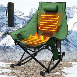 Heated Camping Chair Oversize, XL Heated Rocking Chair with 3 Levels for Back and Seat, Portable Outdoor Heated Folding Chair, Heavy Lawn Chair for Camping
