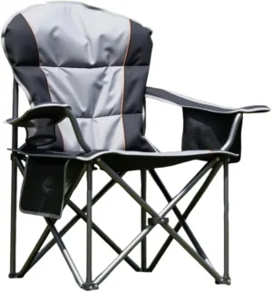 Heavy Duty Camping Chair with Lumbar Support Foldable Padded Seat with Side Pockets Cup Holder and Cooler Bag for Outdoor Camping Beach Fishing Picnic (Black)