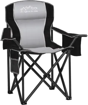 Heavy Duty Folding Camping Chair with Cooler Bag, Cup Holder, Storage Pocket, 450lbs Capacity with Large Anti-Sink Feet, Portable Padded Chair for Camping, Beach, Fishing, Sports, Black