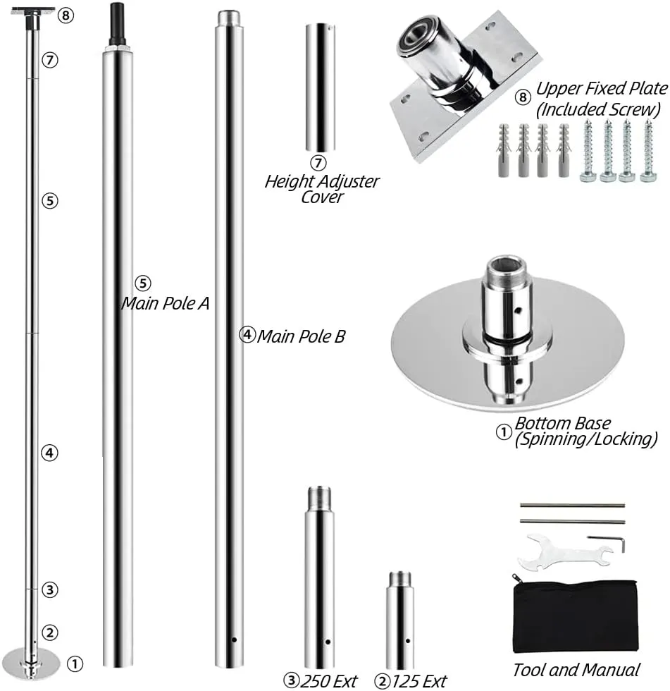 Height Adjustable Permanent Dance Pole with Fixed Plate Enhanced Safety and Stability for Home Dancing