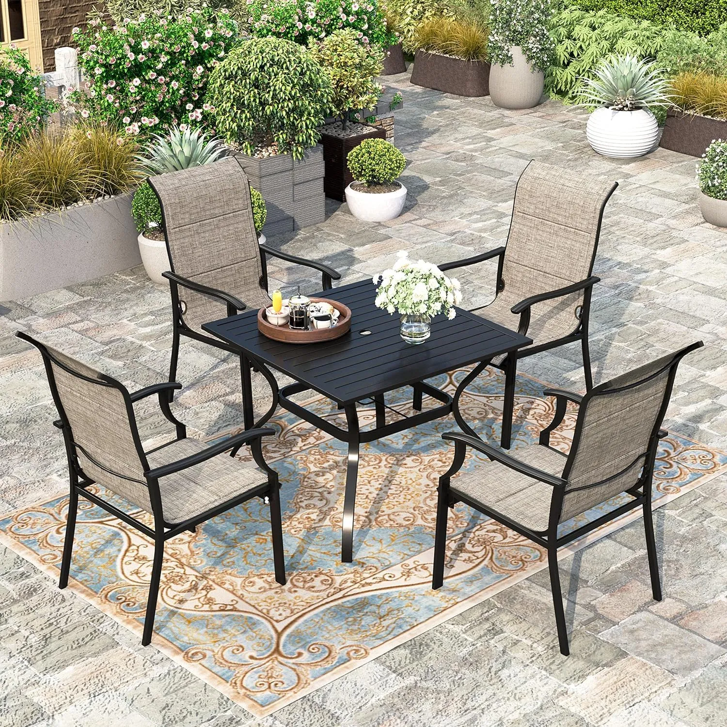 HERA'S HOUSE Premium Patio Dining Chair of 2, Rust Resistant Outdoor Chair with Textilene Padded Seat, Supports up to 350lbs with Comfort and Durability for Lawn Kitchen Garden Backyard