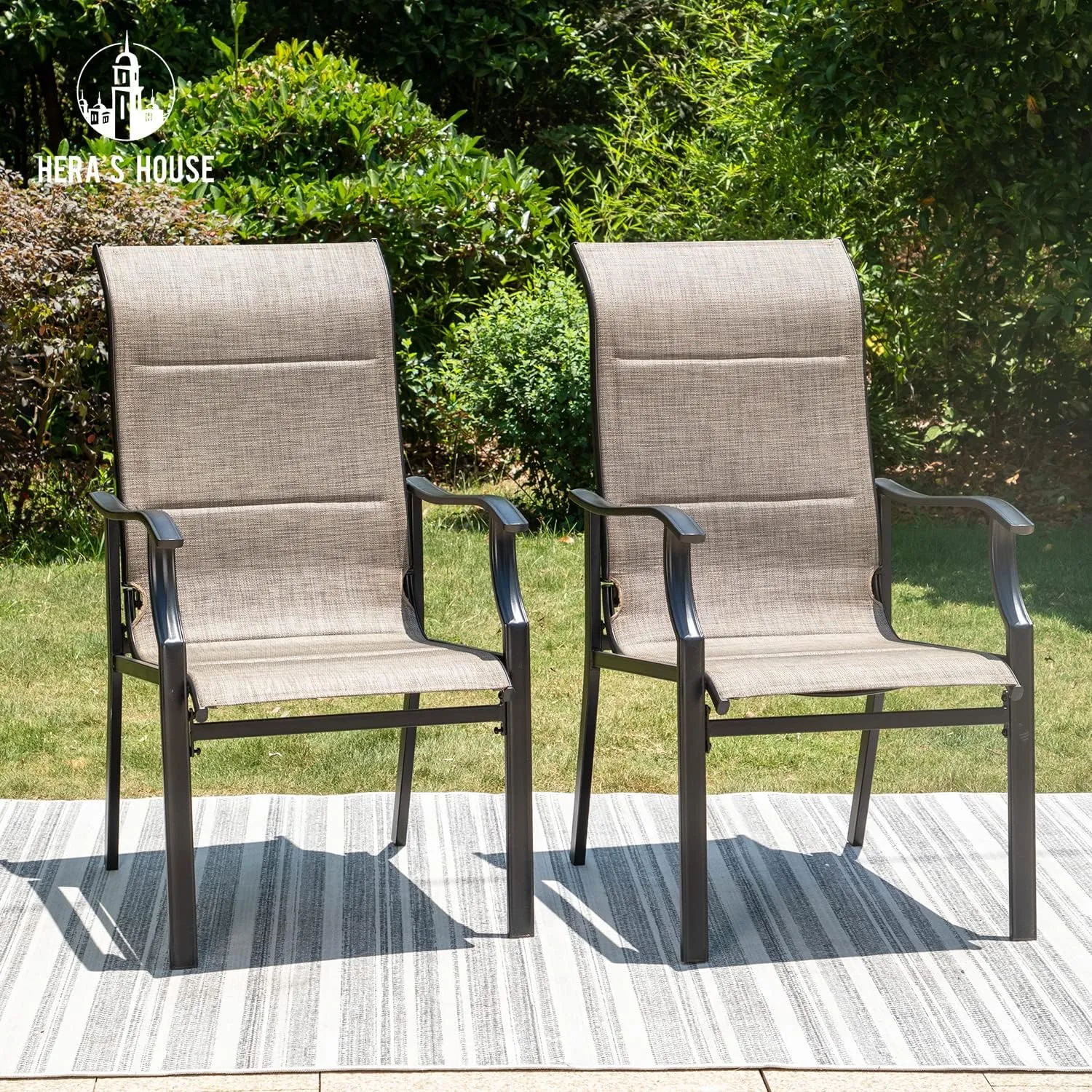 HERA'S HOUSE Premium Patio Dining Chair of 2, Rust Resistant Outdoor Chair with Textilene Padded Seat, Supports up to 350lbs with Comfort and Durability for Lawn Kitchen Garden Backyard