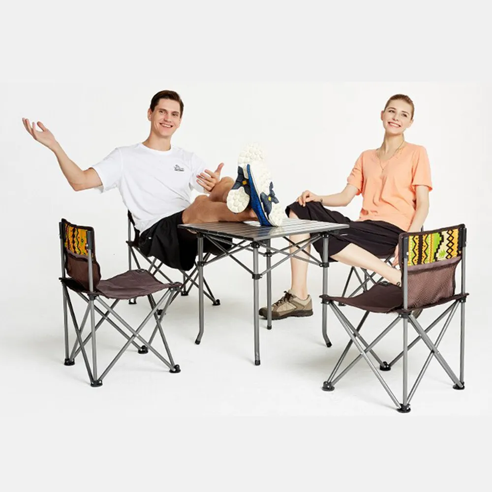 Hewolf 5pcs Set Camping Foldable Table and Chairs - Black