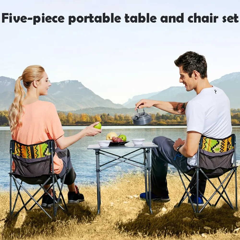 Hewolf 5pcs Set Camping Foldable Table and Chairs - Black