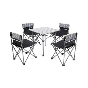 Hewolf 5pcs Set Camping Foldable Table and Chairs - Black