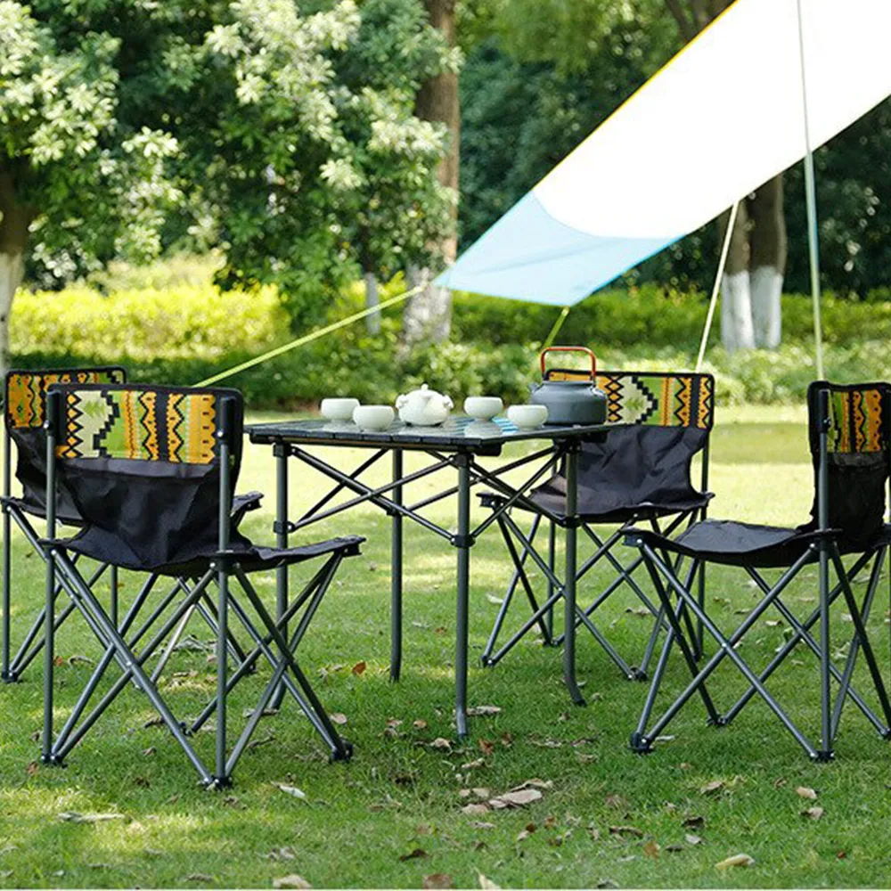 Hewolf 5pcs Set Camping Foldable Table and Chairs - Black