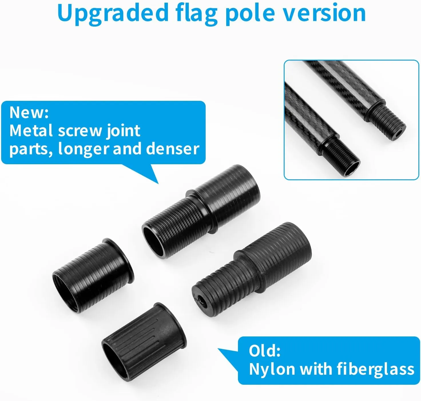 HIBLE Black Flag Pole for House 6 Foot Carbon Fiber Flag Pole with Rust-Free Smooth Bearings Rotating Rings, Strong Metal Screw Flagpole (no Flag no Bracket)