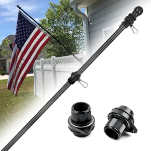 HIBLE Black Flag Pole for House 6 Foot Carbon Fiber Flag Pole with Rust-Free Smooth Bearings Rotating Rings, Strong Metal Screw Flagpole (no Flag no Bracket)
