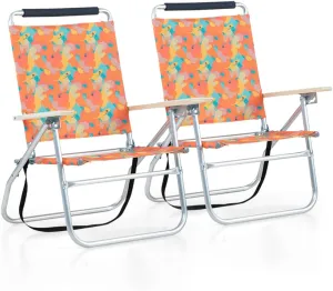 High Back Lawn Beach Chair Heavy Duty with Cooler Bag for Adults, 3-Position Adjustable Folding Camping Chairs for Outdoor Beach Camping Garden, Set of 2, Camo