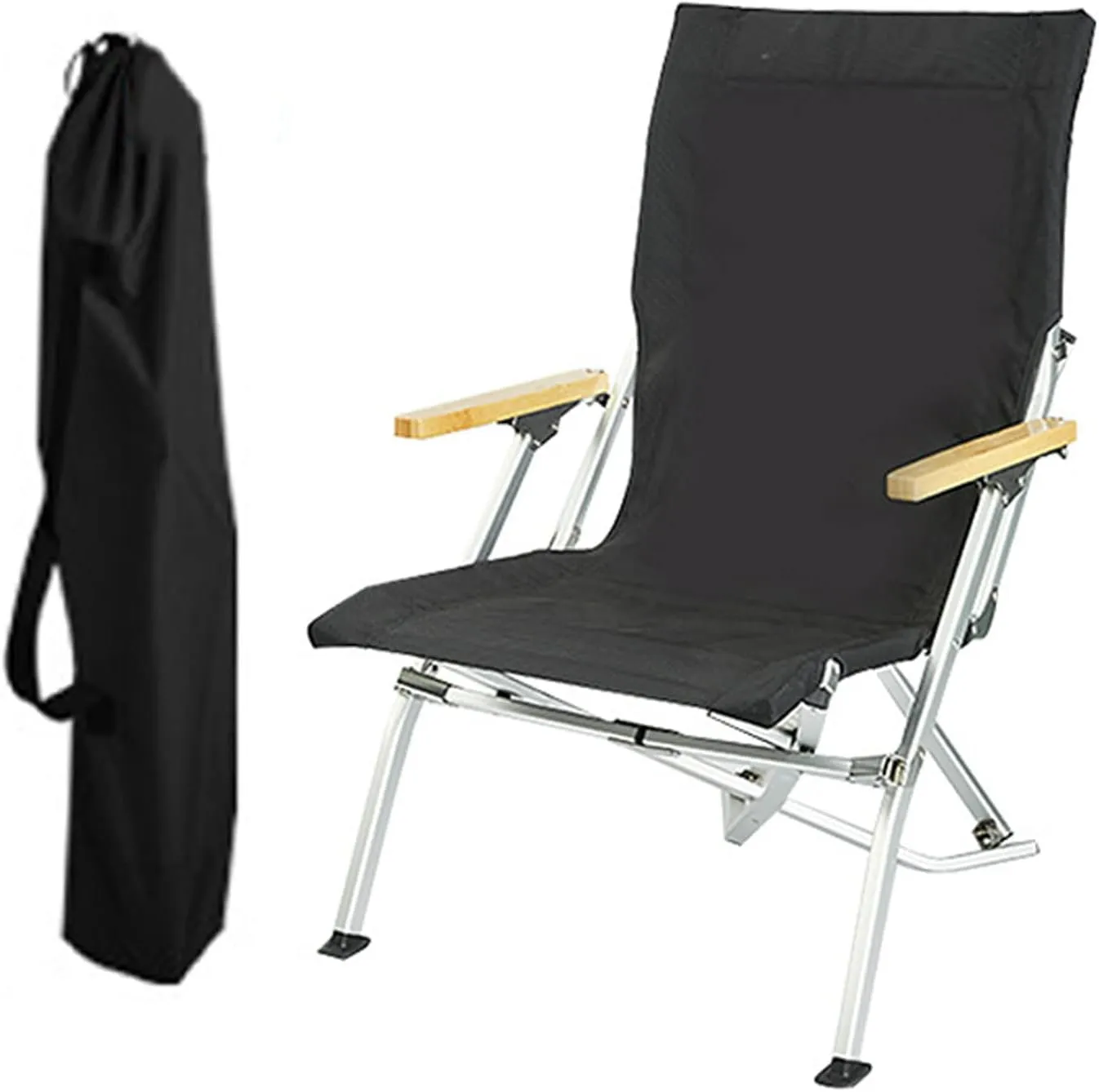 Hight Back Foldable Camping Chair Portable Outdoor Folding Chairs with Armrest and Storage Bag,Casual Beach Chair Reclining for Hiking Fishing, Gray