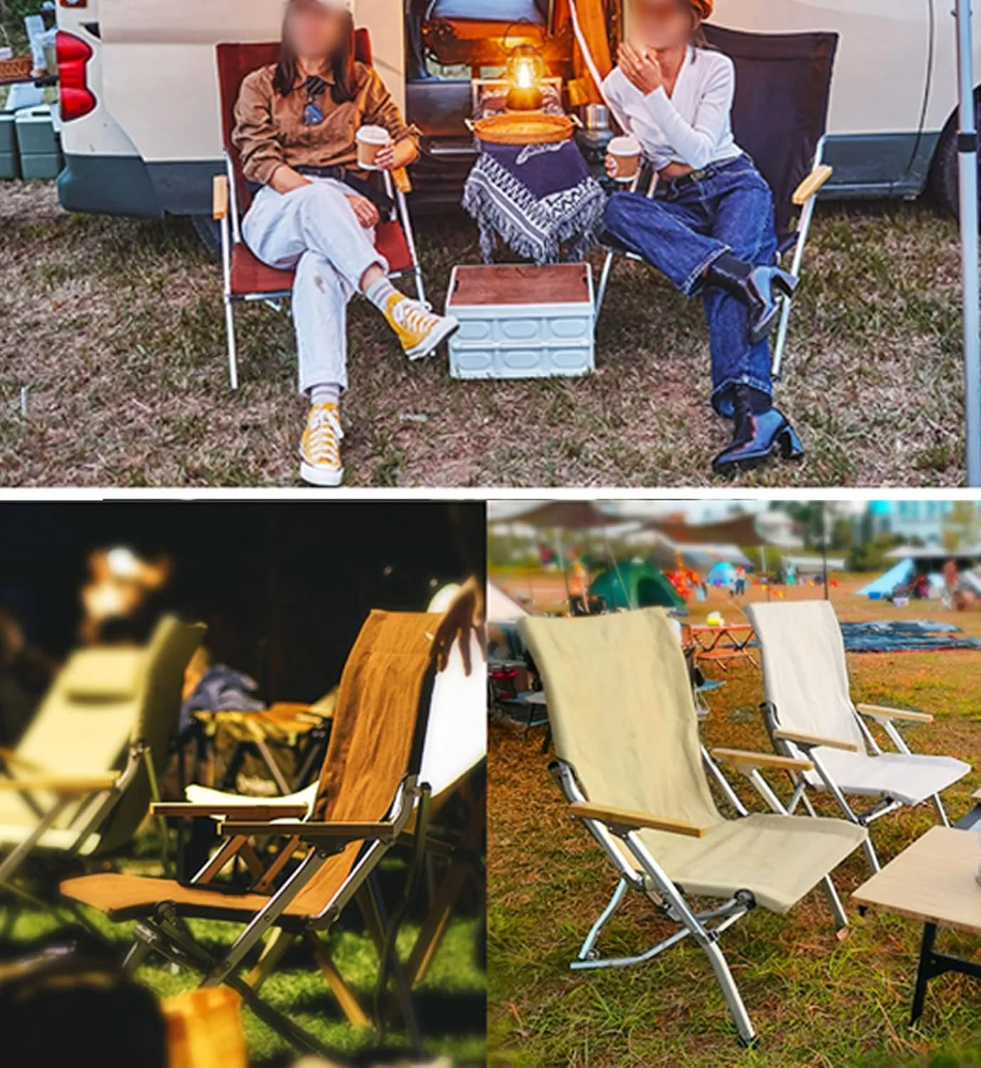 Hight Back Foldable Camping Chair Portable Outdoor Folding Chairs with Armrest and Storage Bag,Casual Beach Chair Reclining for Hiking Fishing, Gray