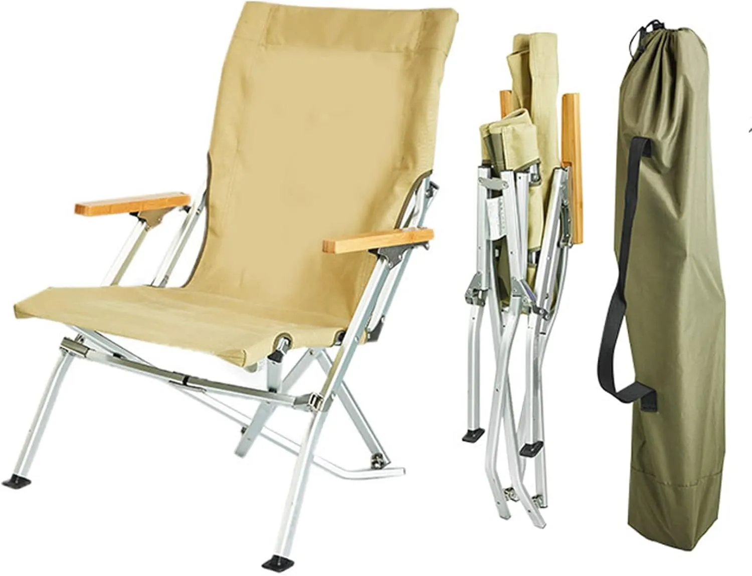 Hight Back Foldable Camping Chair Portable Outdoor Folding Chairs with Armrest and Storage Bag,Casual Beach Chair Reclining for Hiking Fishing, Gray
