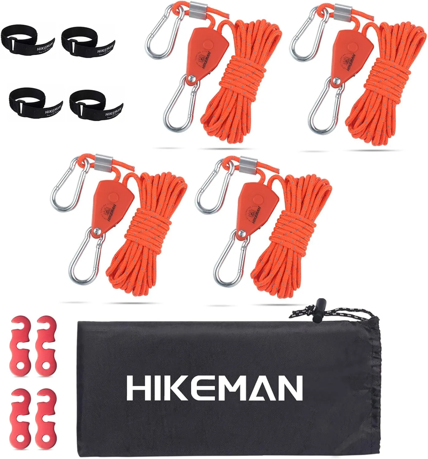 HIKEMAN Camping Rope with Ratchet Pulley,Quick Setup Outdoor Guy Lines Adjustable Tent Tie Downs Rope Hanger for Canopy,Kayak and Canoe,Grow Light