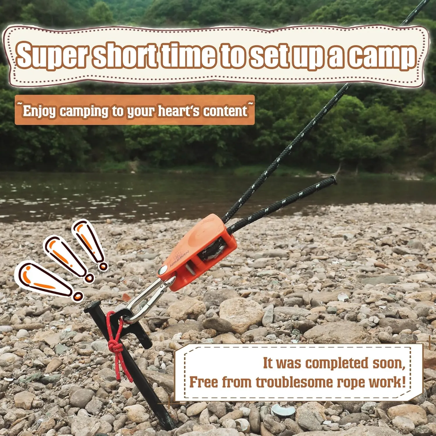 HIKEMAN Camping Rope with Ratchet Pulley,Quick Setup Outdoor Guy Lines Adjustable Tent Tie Downs Rope Hanger for Canopy,Kayak and Canoe,Grow Light