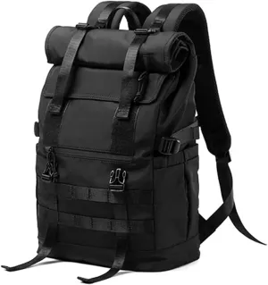 Hiking backpack Waterproof Large Capacity Travel Backpack Men Women Roll Top Male Bag, Schwarz