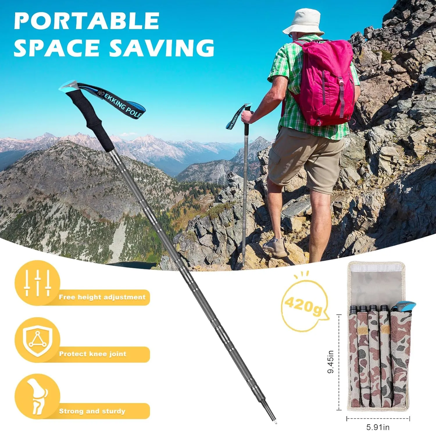 Hiking Walking Staff, Outdoor Multitool Gear Trekking Pole