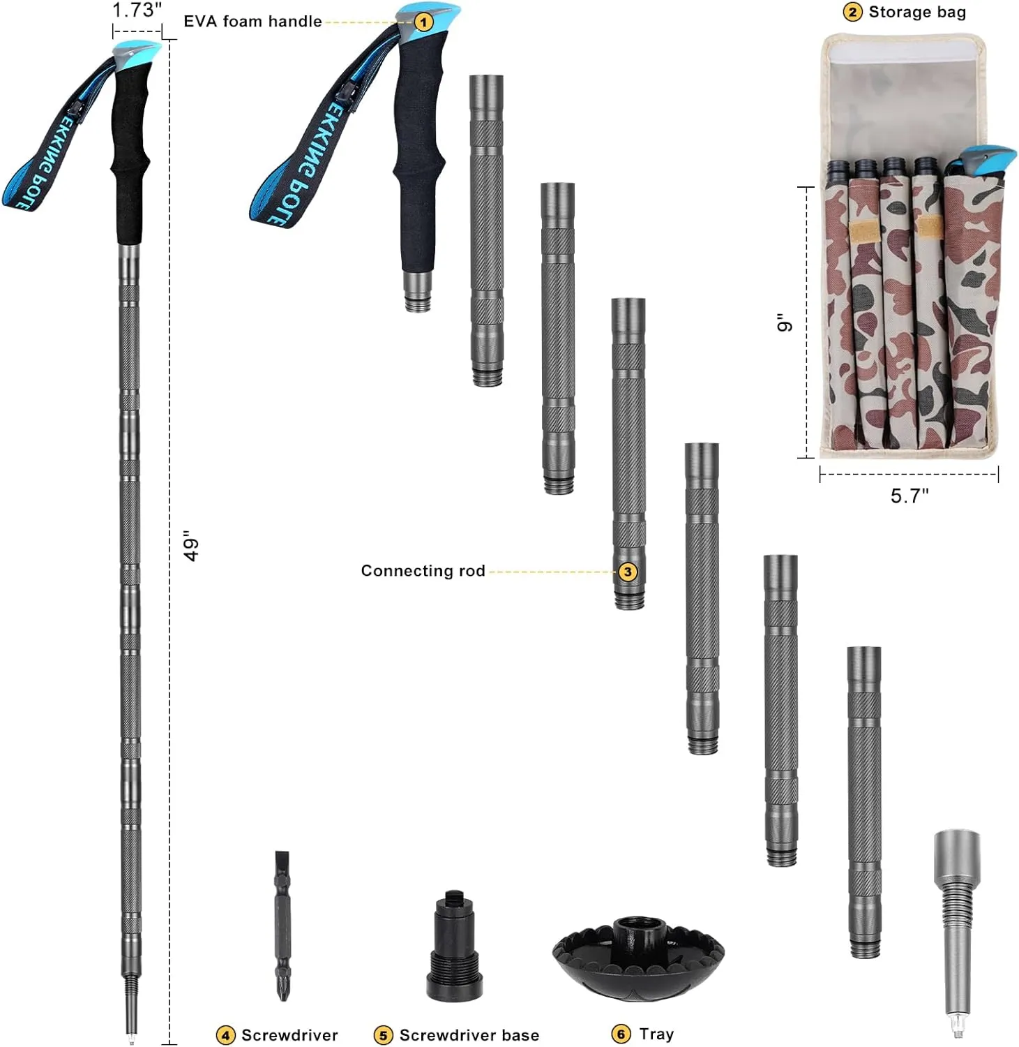 Hiking Walking Staff, Outdoor Multitool Gear Trekking Pole