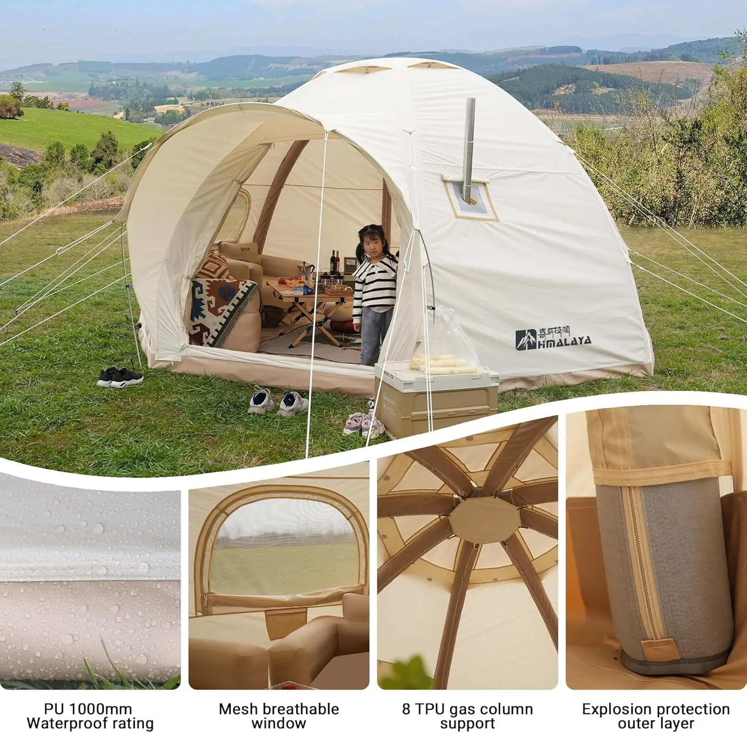 Himalaya Inflatable Dome Tent - 6-10 Person Family Tent with Stove Jack, Easy Setup for 4 Season Outdoor Camping & Glamping