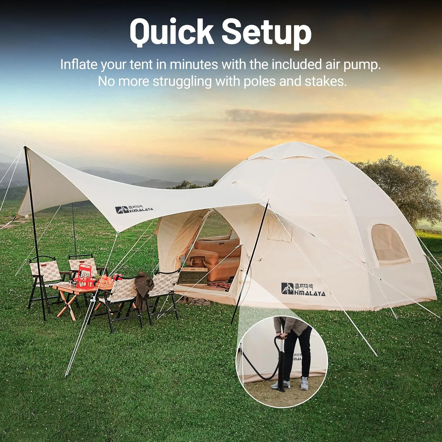 Himalaya Inflatable Dome Tent - 6-10 Person Family Tent with Stove Jack, Easy Setup for 4 Season Outdoor Camping & Glamping
