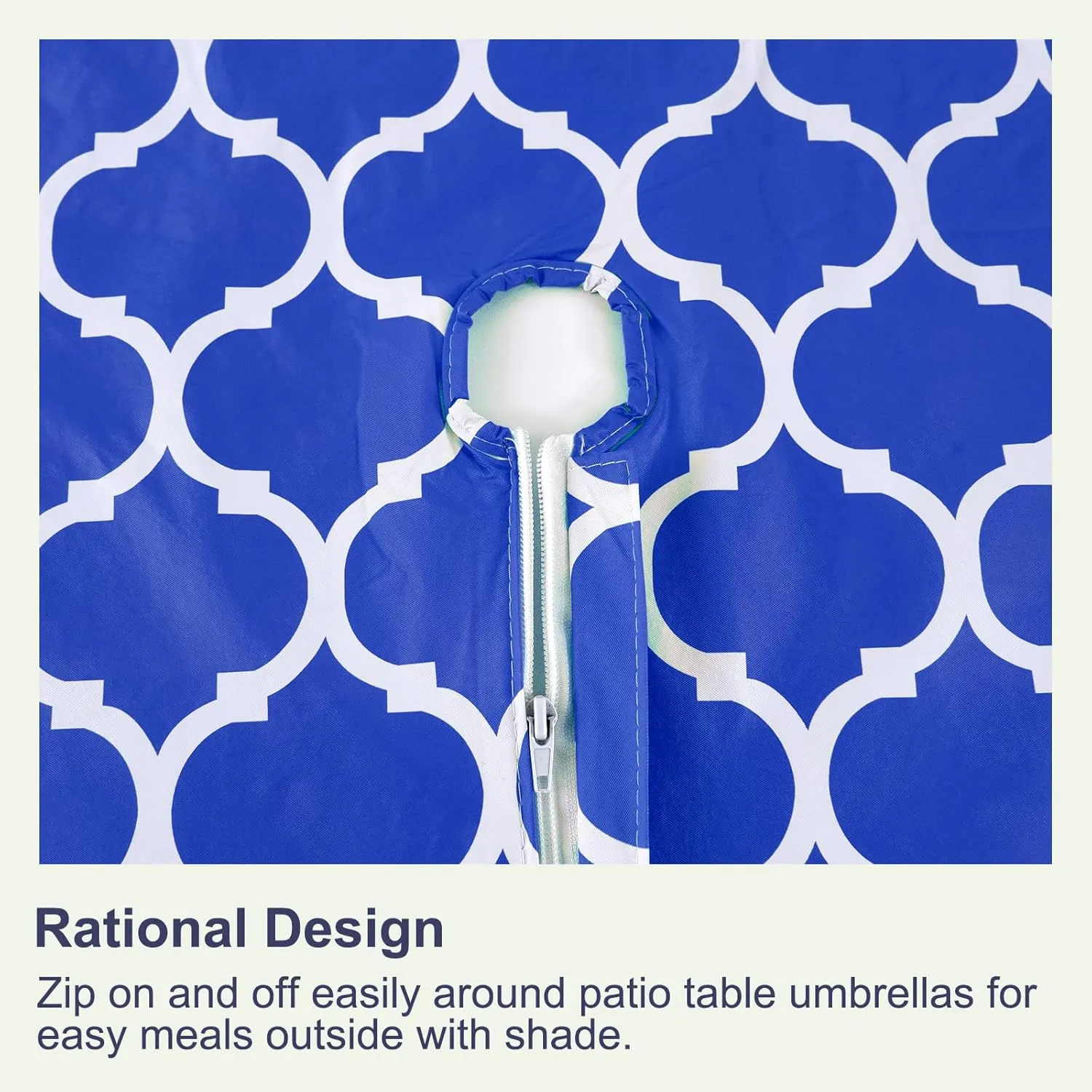 Hipinger Vinyl Round Tablecloth with Zipper and Umbrella Hole, Outdoor Oil Waterproof Stain Resisteant PVC Table Cover for Party, Picnic and Patio 60 Inch Round, Blue Moroccan