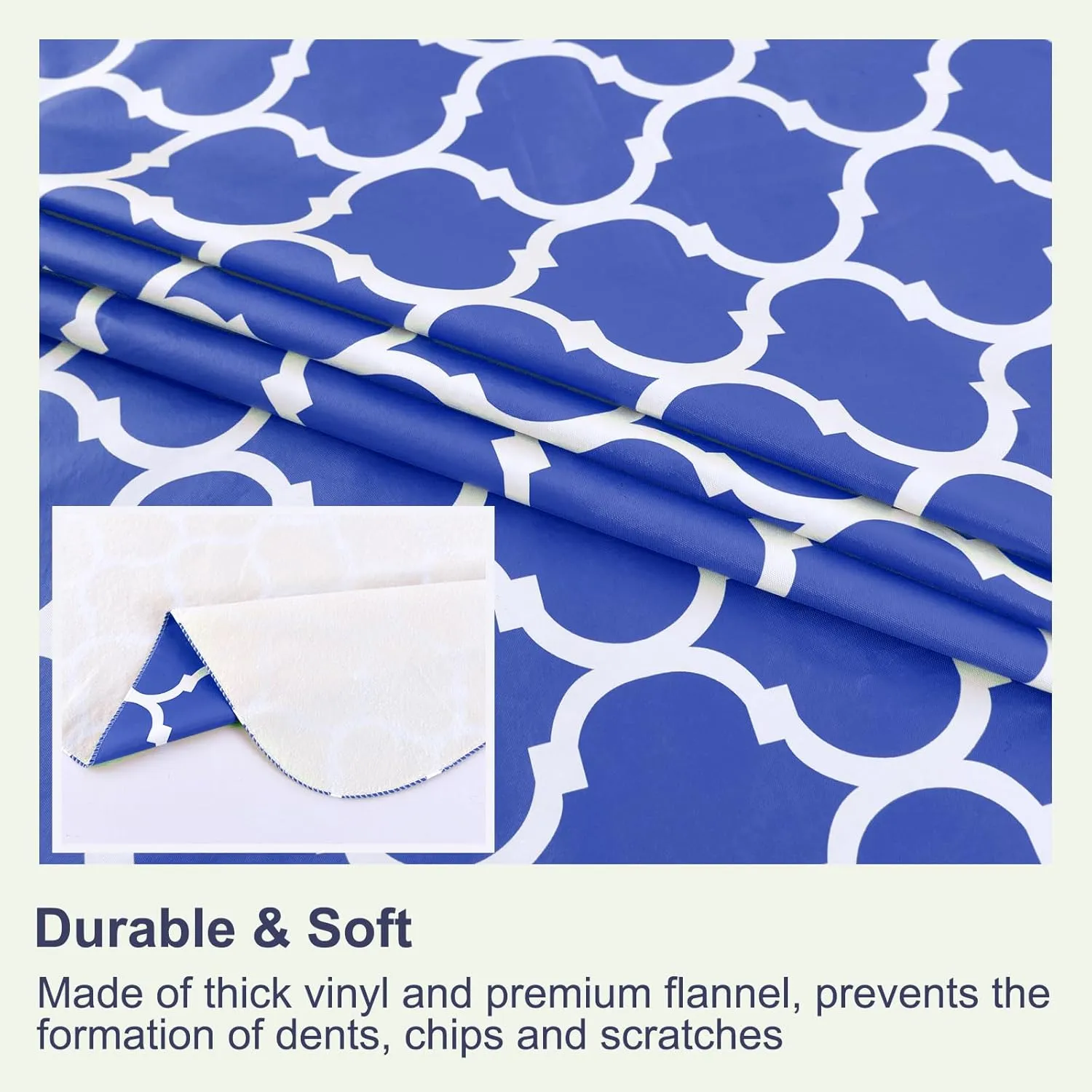 Hipinger Vinyl Round Tablecloth with Zipper and Umbrella Hole, Outdoor Oil Waterproof Stain Resisteant PVC Table Cover for Party, Picnic and Patio 60 Inch Round, Blue Moroccan