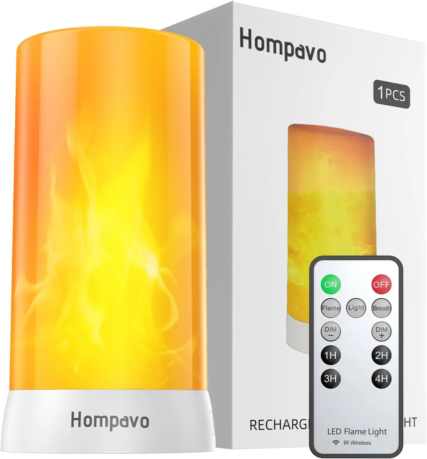 Hompavo 【Upgraded】 LED Flame Lights with Remote & Timer, 4-Mode Rechargeable Battery Operated Flameless Candles, Pillar Flickering Lantern for Living Room Bathroom Patio Wedding Halloween Home Decor