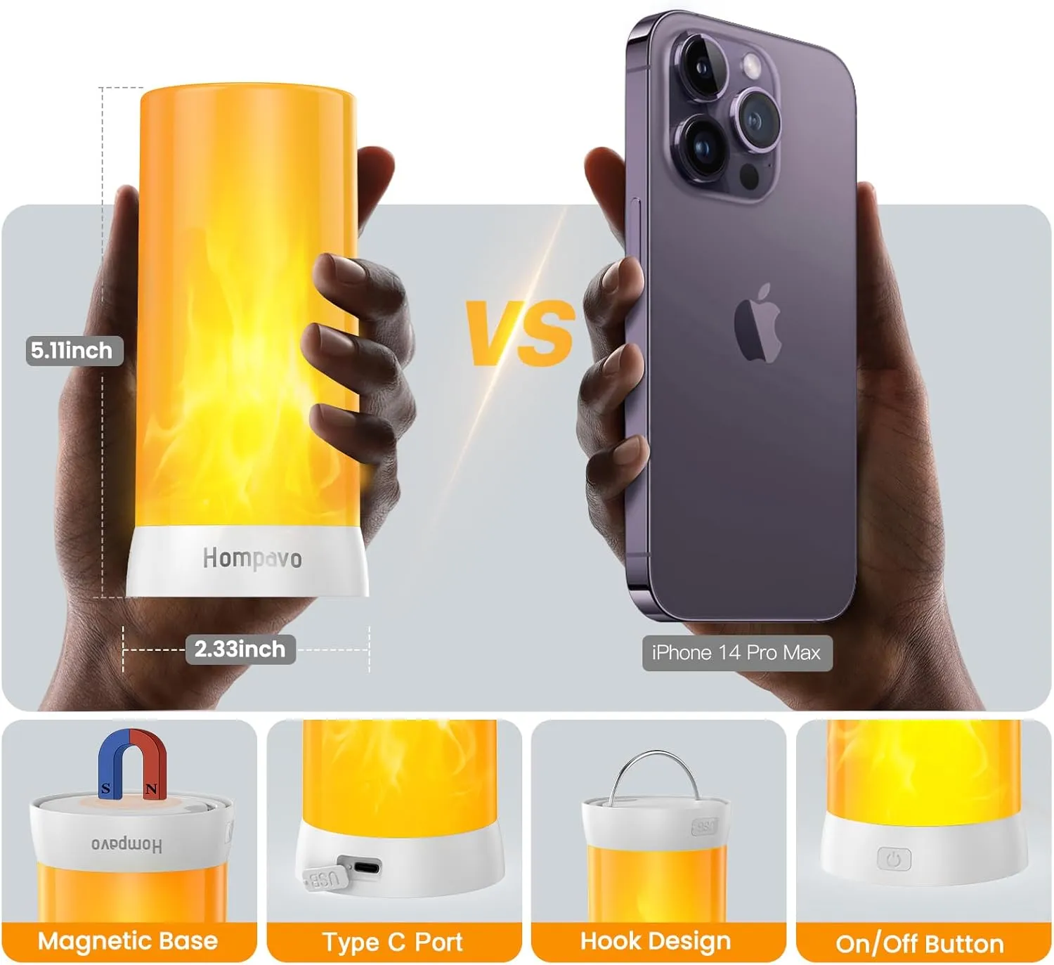 Hompavo 【Upgraded】 LED Flame Lights with Remote & Timer, 4-Mode Rechargeable Battery Operated Flameless Candles, Pillar Flickering Lantern for Living Room Bathroom Patio Wedding Halloween Home Decor