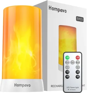 Hompavo 【Upgraded】 LED Flame Lights with Remote & Timer, 4-Mode Rechargeable Battery Operated Flameless Candles, Pillar Flickering Lantern for Living Room Bathroom Patio Wedding Halloween Home Decor