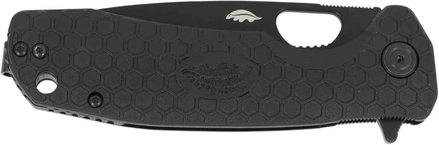 Honey Badger Large Pocket Knife EDC Drop Point Folding Utility Knife 3.6" Steel Blade Reversible Pocket Clip - (3.8oz) Drop Point Large Black D2 DLC Blade HB1350