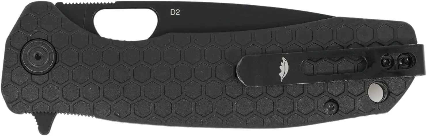 Honey Badger Large Pocket Knife EDC Drop Point Folding Utility Knife 3.6" Steel Blade Reversible Pocket Clip - (3.8oz) Drop Point Large Black D2 DLC Blade HB1350