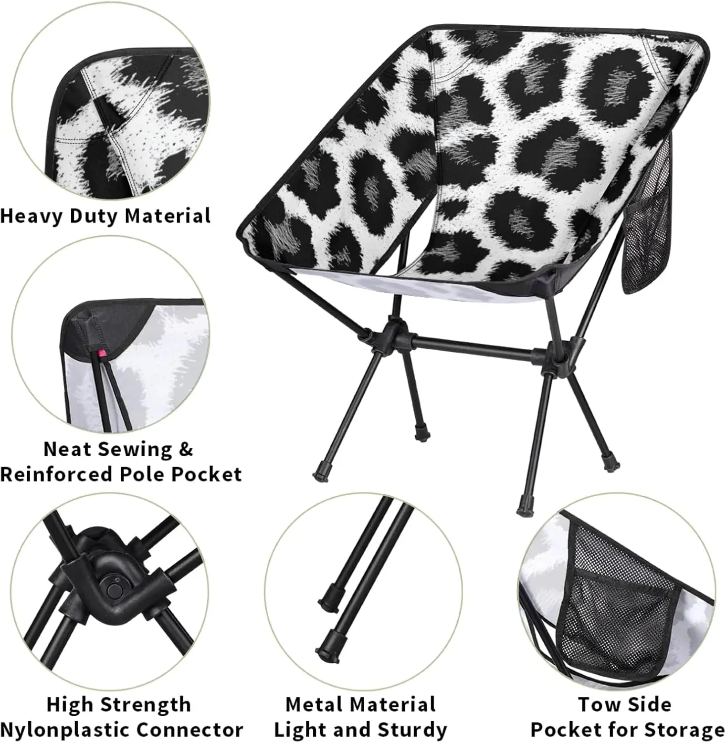 Honeybaby Folding Camping Chair Animal Leopards Print Camping Chairs Lightweight Portable Chair Outdoor Foldable Chairs for Camping Travel Picnic Beach Hiking