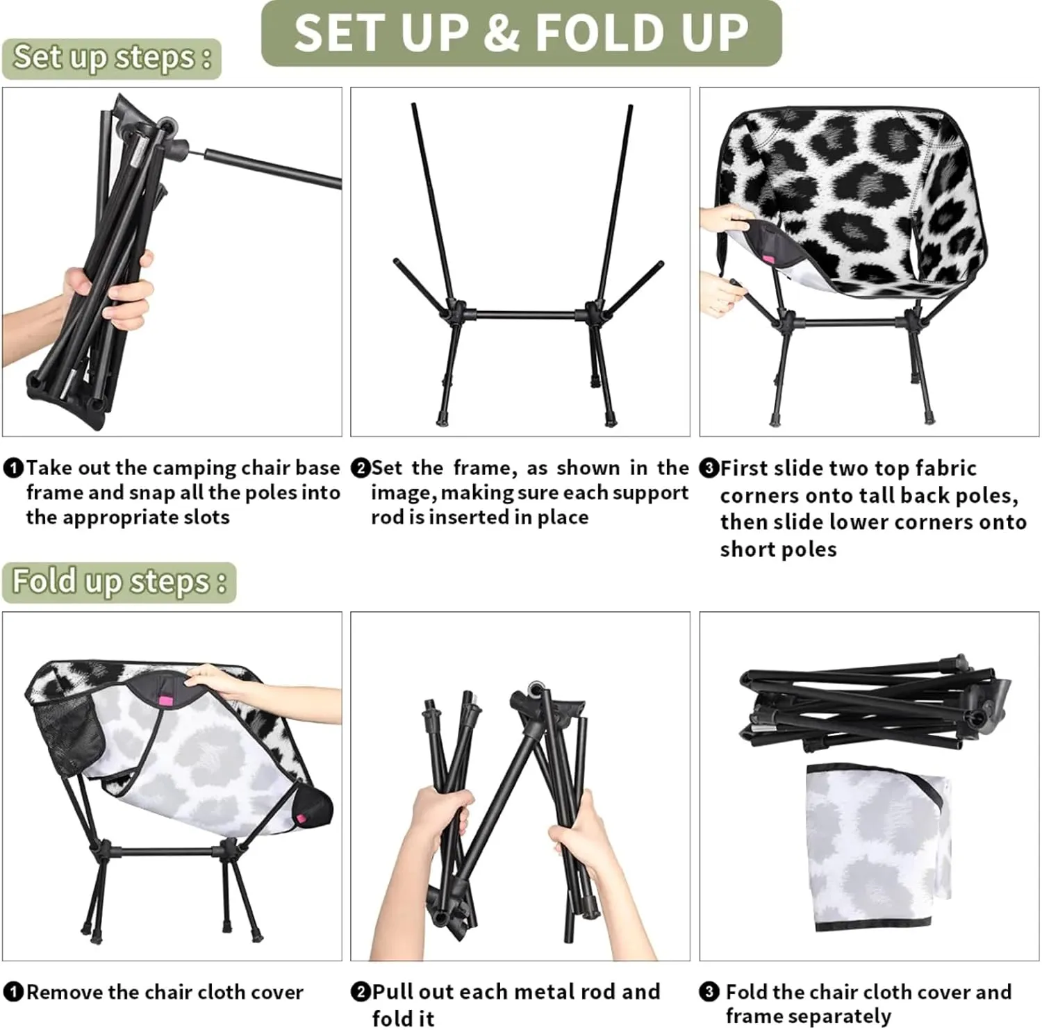 Honeybaby Folding Camping Chair Animal Leopards Print Camping Chairs Lightweight Portable Chair Outdoor Foldable Chairs for Camping Travel Picnic Beach Hiking