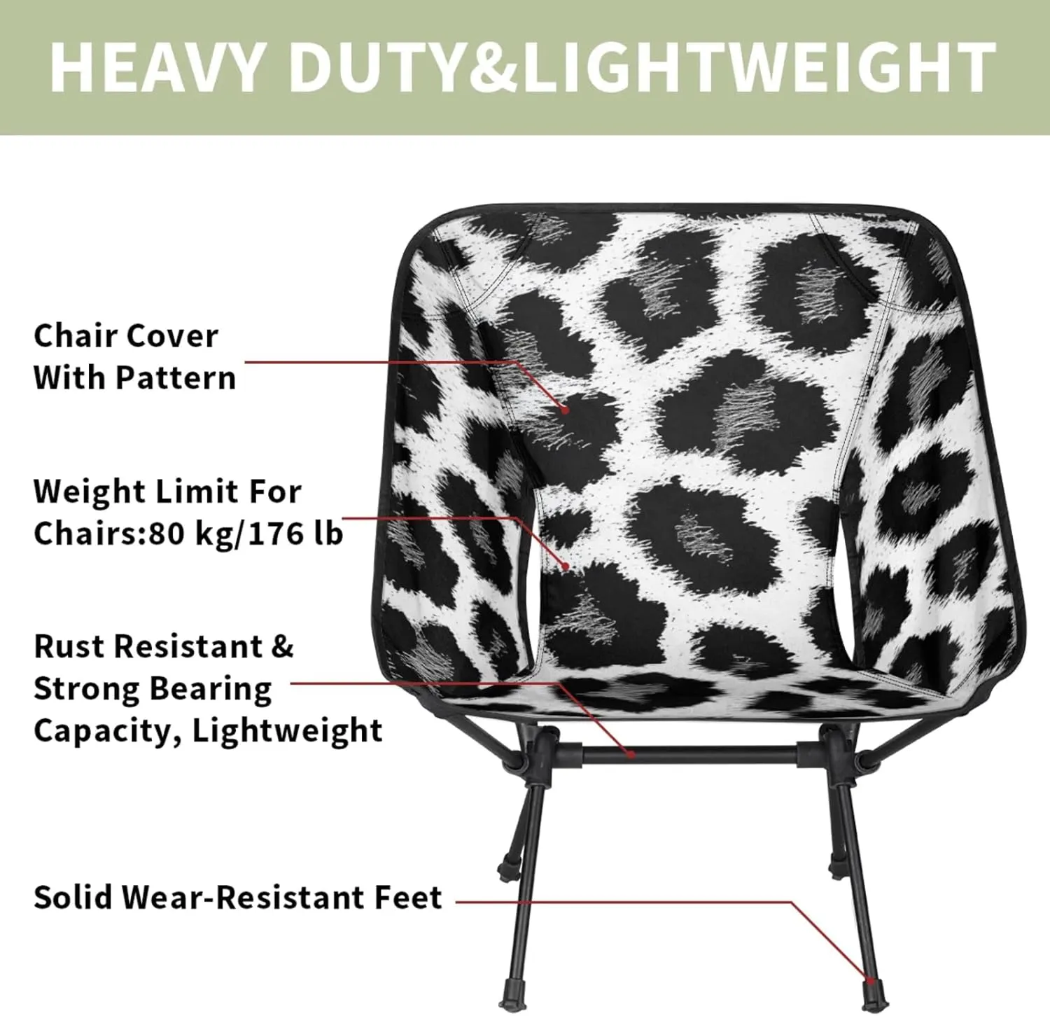 Honeybaby Folding Camping Chair Animal Leopards Print Camping Chairs Lightweight Portable Chair Outdoor Foldable Chairs for Camping Travel Picnic Beach Hiking